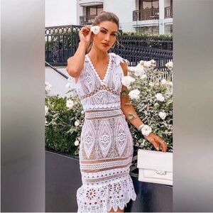 Michael Kors White Lace Midi Dress